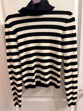 Express Men's Black and Cream Striped Turtleneck Sweater